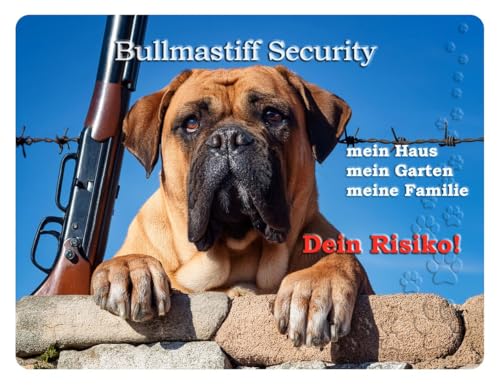 Merchandise for Fans Warnschild - Schild 30x40cm Motiv: Hund Bullmastiff Security (01) von Merchandise for Fans