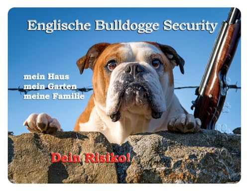 Merchandise for Fans Warnschild - Schild 30x40cm Motiv: Hund Englische Bulldogge Security (001) von Merchandise for Fans