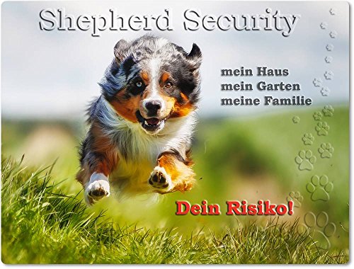 Merchandise for Fans Warnschild - Schild aus Aluminium 20x30cm - Motiv: Australian Shepherd Security (01) von Merchandise for Fans