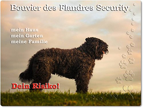 Merchandise for Fans Warnschild - Schild aus Aluminium - 20x30cm Motiv: Bouvier des Flandres Security (01) von Merchandise for Fans