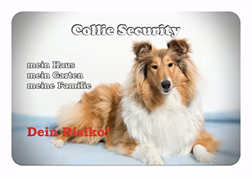 Merchandise for Fans Warnschild - Schild aus Aluminium - 20x30cm Motiv: Collie Security (002) von Merchandise for Fans