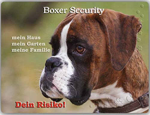 Merchandise for Fans Warnschild - Schild aus Aluminium - 20x30cm Motiv: Deutscher Boxer Security (01) von Merchandise for Fans