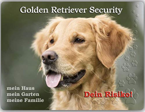 Merchandise for Fans Warnschild - Schild aus Aluminium - 20x30cm Motiv: Golden Retriever Security (03) von Merchandise for Fans