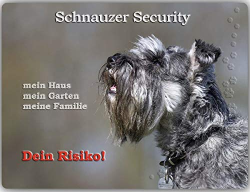Merchandise for Fans Warnschild - Schild aus Aluminium - 20x30cm Motiv: Schnauzer/Zwergschnauzer Security (01) von Merchandise for Fans