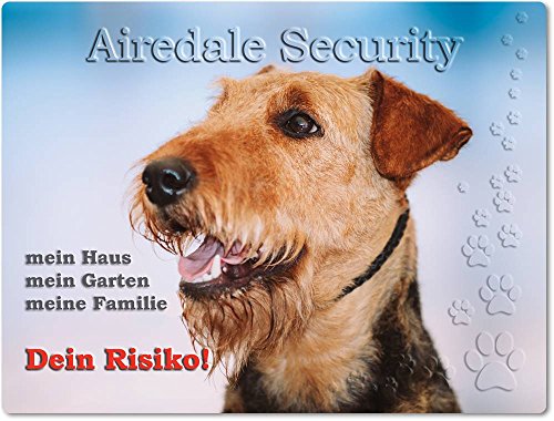 Merchandise for Fans Warnschild - Schild aus Aluminium 30x40cm - Motiv: Airedale Terrier Security (01) von Merchandise for Fans