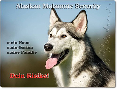 Merchandise for Fans Warnschild - Schild aus Aluminium 30x40cm - Motiv: Alaskan Malamute Security (01) von Merchandise for Fans