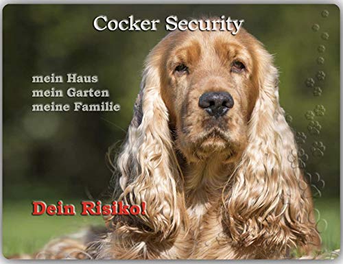 Merchandise for Fans Warnschild - Schild aus Aluminium 30x40cm - Motiv: Cocker Spaniel Security (01) von Merchandise for Fans