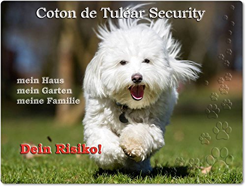 Merchandise for Fans Warnschild - Schild aus Aluminium Größe: 15x20cm - Motiv: Coton de Tuléar Security (01) von Merchandise for Fans