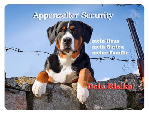 Merchandise for Fans Warnschild - Schild aus Aluminium Motiv: Appenzeller Sennenhund (04) - Größe: 30x40cm von Merchandise for Fans