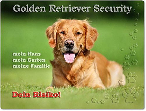 Merchandise for Fans Warnschild - Schild aus Aluminium - Motiv: Golden Retriever Security (01) von Merchandise for Fans
