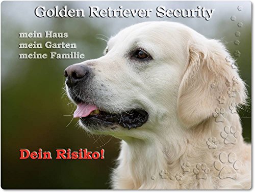 Merchandise for Fans Warnschild - Schild aus Aluminium - Motiv: Golden Retriever Security (02) von Merchandise for Fans