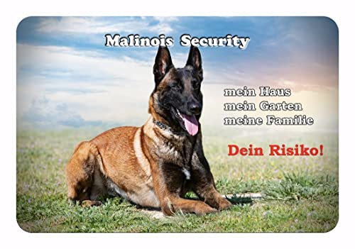 Merchandise for Fans Warnschild - Schild aus Aluminium - Motiv: Malinois/Belgischer Schäferhund Security (02) - Größe: 30x20cm von Merchandise for Fans