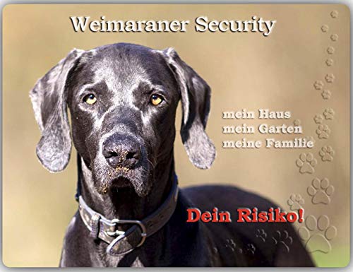 Merchandise for Fans Warnschild - Schild aus Aluminium - Motiv: Weimaraner Security (01) von Merchandise for Fans