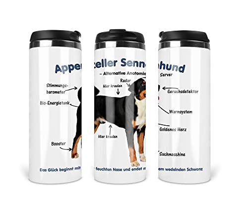 Reisebecher/Thermobecher/Isolierbecher/Edelstahl | 340 ml |Deckel | Motiv Alternative Anatomie Appenzeller Sennenhund von Merchandise for Fans