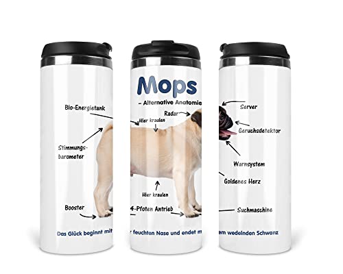 Reisebecher/Thermobecher/Isolierbecher/Edelstahl | 340 ml |Deckel | Motiv Alternative Anatomie Mops 02 von Merchandise for Fans