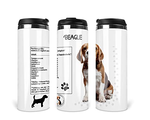 Reisebecher/Thermobecher/Isolierbecher/Edelstahl | 340 ml |Deckel | Motiv Lustige Nährwerte Beagle von Merchandise for Fans