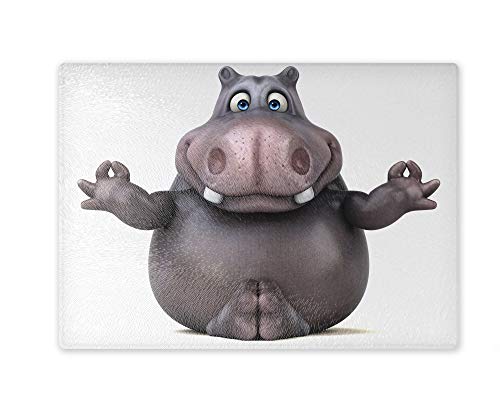 Schneidebrett/Glasschneidebrett 20x28x0,4cm - Motiv: 3D Comic Nilpferd beim Yoga Meditation | 01 von Merchandise for Fans