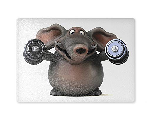 Schneidebrett/Glasschneidebrett 20x28x0,4cm - Motiv: 3D Elefant beim Gewichtheben mit Hanteln | 01 Schneidebrett/Glasschneidebrett 20x28x0,4cm - Motiv: 3D Elefant beim Gewichtheben mit Hanteln | 01 von Merchandise for Fans