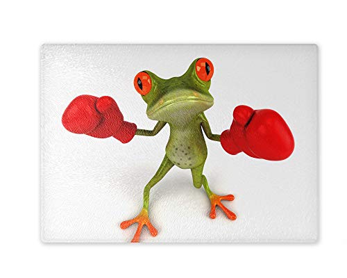 Schneidebrett/Glasschneidebrett 20x28x0,4cm - Motiv: 3D Frosch mit roten Boxhandschuhen | 02 von Merchandise for Fans