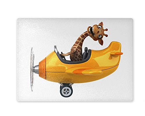 Schneidebrett/Glasschneidebrett 20x28x0,4cm - Motiv: 3D Giraffe in gelbem Flugzeug| 01 von Merchandise for Fans