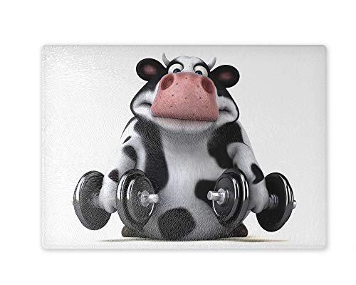 Schneidebrett/Glasschneidebrett 20x28x0,4cm - Motiv: 3D Kuh beim Yoga Meditation | 02 von Merchandise for Fans