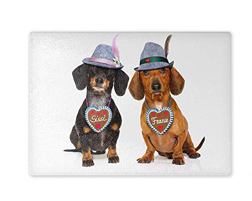 Schneidebrett/Glasschneidebrett 20x28x0,4cm - Motiv: Dackel mit Hut und Lebkuchenherz | 01 Schneidebrett/Glasschneidebrett 20x28x0,4cm - Motiv: Dackel mit Hut und Lebkuchenherz | 01 von Merchandise for Fans