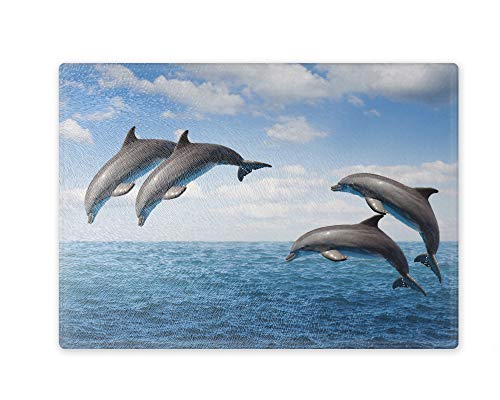 Schneidebrett/Glasschneidebrett 20x28x0,4cm - Motiv: Delfine im offenen Meer | 01 von Merchandise for Fans