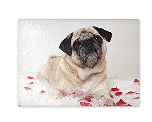 Schneidebrett/Glasschneidebrett 20x28x0,4cm - Motiv: Mops liegend Porträt | 03 von Merchandise for Fans