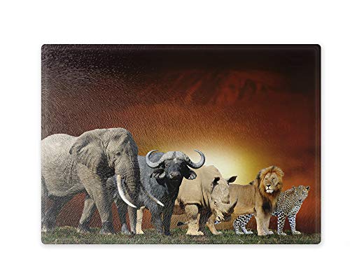 Schneidebrett/Glasschneidebrett 30x39x0,4cm- Motiv: Afrika Big Five - Elefant Büffel Nashorn Löwe Leopard | 01 Schneidebrett/Glasschneidebrett 30x39x0,4cm- Motiv: Afrika Big Five - Elefant Büffel Nashorn Löwe Leopard | 01 von Merchandise for Fans