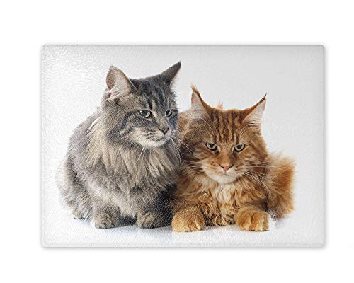 Schneidebrett/Glasschneidebrett 30x39x0,4cm- Motiv: Maine Coone Katze zwei Tiere | 02 von Merchandise for Fans