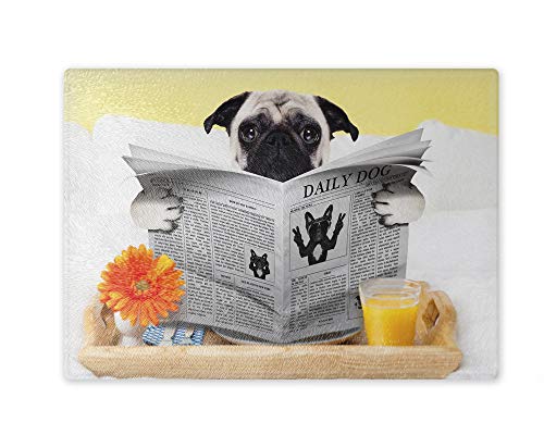 Schneidebrett/Glasschneidebrett 30x39x0,4cm- Motiv: Mops mit Zeitung und Frühstückstablett | 01 Schneidebrett/Glasschneidebrett 30x39x0,4cm- Motiv: Mops mit Zeitung und Frühstückstablett | 01 von Merchandise for Fans