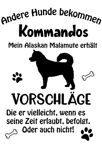 Wandtattoo Autoaufkleber Aufkleber Sticker Innen und Außen selbstklebend konturgeschnitten viele Farben Motiv: Spruch lustige Kommandos Alaskan Malamute von Merchandise for Fans