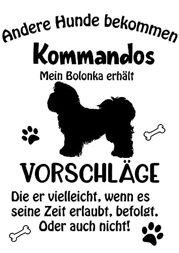 Wandtattoo Autoaufkleber Aufkleber Sticker Innen und Außen selbstklebend konturgeschnitten viele Farben Motiv: Spruch lustige Kommandos Bolonka Zwetna von Merchandise for Fans