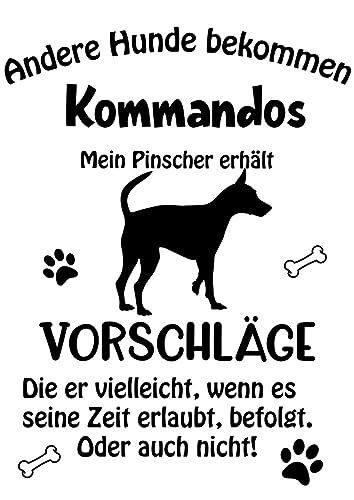 Wandtattoo Autoaufkleber Aufkleber Sticker Innen und Außen selbstklebend konturgeschnitten viele Farben Motiv: Spruch lustige Kommandos Pinscher von Merchandise for Fans