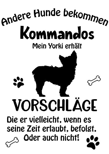 Wandtattoo Autoaufkleber Aufkleber Sticker Innen und Außen selbstklebend konturgeschnitten viele Farben Motiv: Spruch lustige Kommandos Yorkshire Terrier von Merchandise for Fans