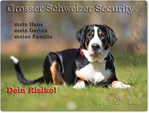 Merchandise for Fans Warnschild - Schild aus Aluminium - Motiv: Grosser Schweizer Sennenhund Security (02) von Merchandise for Fans