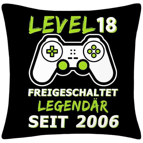 Merclix 18. Geburtstag Junge Geschenk Lustig Kissenbezug 45x45 Gaming Deko Kissen Coole Geschenkideen 18 Geburtstag Junge 18 Geburtstag Geschenk Junge für Freund Sohn Bruder von Merclix