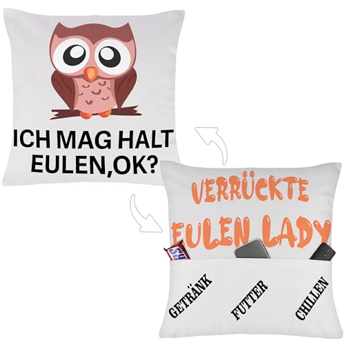 Merclix Eulen Geschenke Kissenbezug 45x45 mit 3 Tasche Eulen Deko Eulen Geschenke für Frauen Eule Deko Eule Geschenk Idee Eulen Geschenke für Mädchen Eulen Geschenke Deko von Merclix