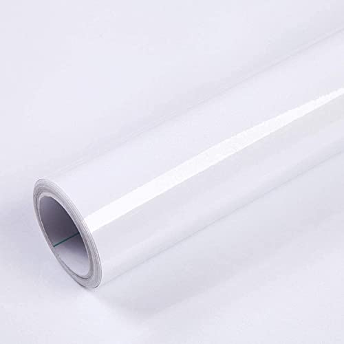 40cmx300cm Klebefolie Möbel Selbstklebende Folie für Möbel Weiß Glitzer Tapete Möbelfolie Wasserdichtes Vinylfolie DIY Dekorativ Küche Schränke Weiß Hochglanz Möbelaufkleber von Mercoy