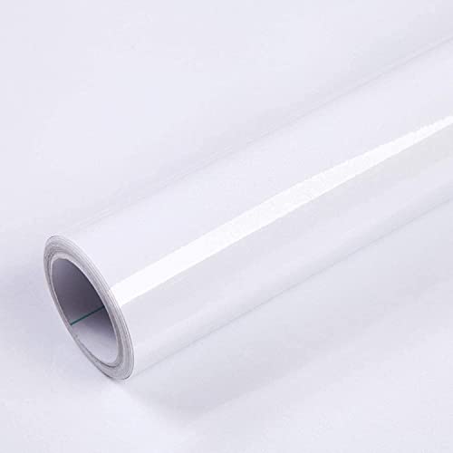 Mercoy 40cmx10m Klebefolie Möbel Selbstklebende Folie für Möbel Weiß Glitzer Tapete Möbelfolie Wasserdichtes Vinylfolie DIY Dekorativ Küche Schränke Weiß Hochglanz Möbelaufkleber von Mercoy