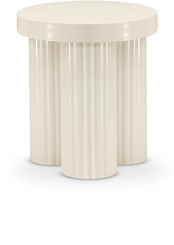 Meridian Furniture 279Cream-ET Rhodes Collection Art-Deco-Beistelltisch mit cremefarbenem Metalltisch, geriffelte Beine, 50,8 x 50,8 x 55,9 cm (B x T x H), cremefarben von Meridian Furniture