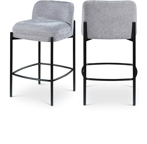 Meridian Furniture 429Grey-C Burton Collection Moderner Hocker mit weichem, grauem Chenille-Stoff, mattschwarzem Metallrahmen, 44,5 cm B x 49,5 cm T x 82,5 cm H, Grau, 2 Stück von Meridian Furniture