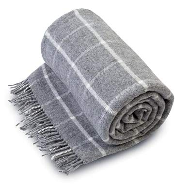 Merinowolle Wolldecke 100% Schurwolle ca. 160 x 200 cm Wolldecke 100% Schurwolle Decke Natur 160 x 200 cm Kariert aus ausgesuchter Lammwolle (Grey) von Merino Wool