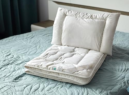 Merino Wool - Merino Woll Kindersteppbett-Set Basic, Standard 100 by Oeko-TEX, Baby Babybetten Set, medium Ganzjahresbettdecke Bettdecke und Flachkissen Kopfkissen (90 x 120 cm + Kissen 40/60cm) von Merino Wool