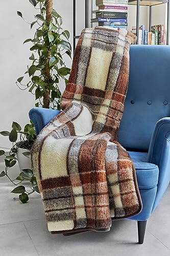 Merino Wool BRAUN Checked Schafwolldecke Kuscheldecke Schurwolle Wolle Decke 180 x 200 cm von Merino Wool