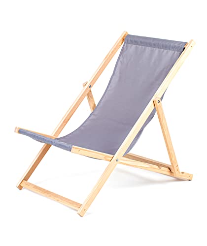 Merino Wool Lounger Traditional Line Sonnenliege Klappbar, Gartenliege Rückenlehne verstellbar leicht klappbar Garten Balkon Strand Holzklappstühle Naturholz Lounger (Gray) von Merino Wool