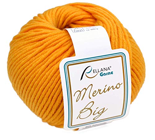 Rellana Wolle Merino Big Fb. 21 - Wolle gelb Nadelstärke 5 - 6 mit Merinowolle zum Stricken & Häkeln, Mützenwolle von Merino