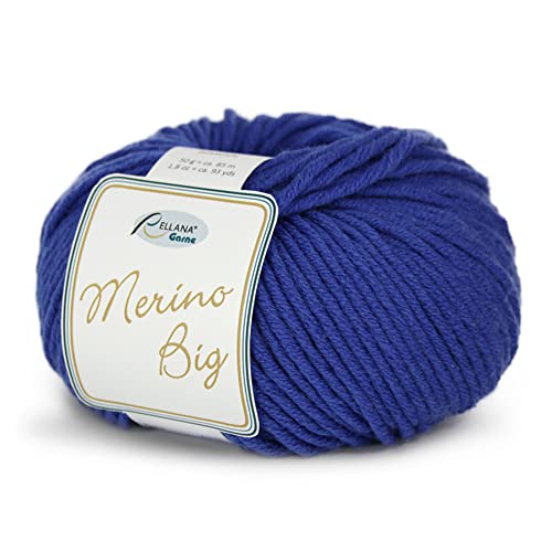 Rellana Wolle Merino Big Fb. 22 - royal blaue Wolle Nadelstärke 5 - 6 mit Merinowolle zum Stricken & Häkeln, Mützenwolle von Merino
