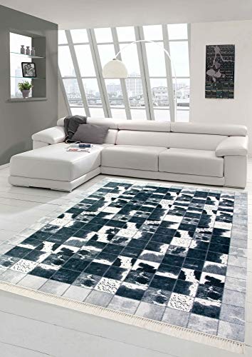 Merinos Kuhfell Imitat Teppich Patchwork in Schwarz Grau Weiß Größe 120x160 cm von Merinos