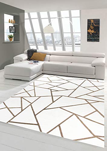 Merinos Orientteppich Wohnzimmer Teppich Geometrisches Muster in Creme Gold Größe 80 x 250 cm von Teppich-Traum